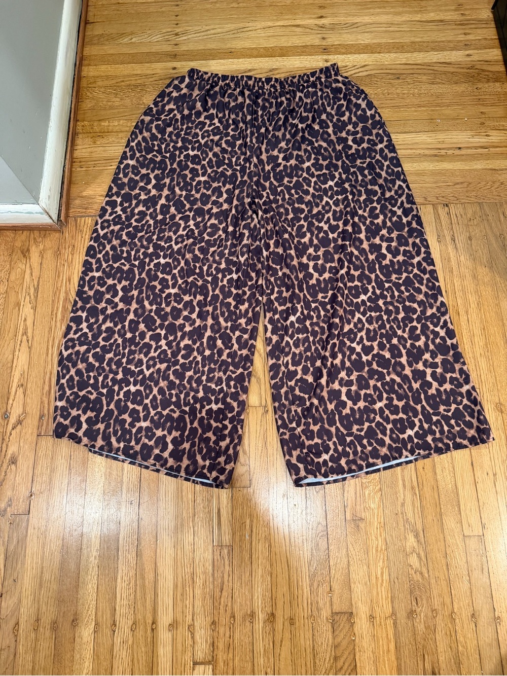 Leopard Print Wide Leg Pants - Brown/Black